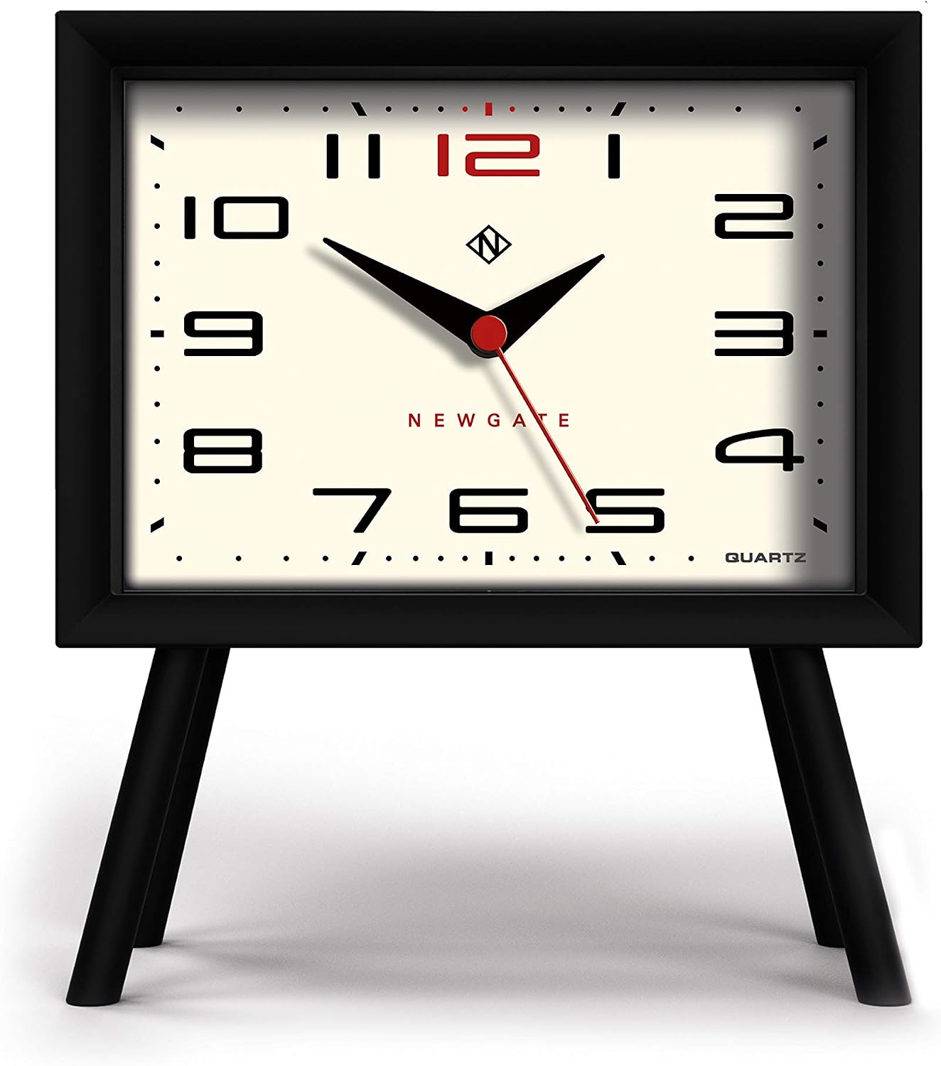 NEWGATE Henry Mantel Clock Black with Silent Non-Tackle Movement, Plastic, Cream, 19 x 16.5 x 7.5 cm, 19 x 16.6 x 7.5cm