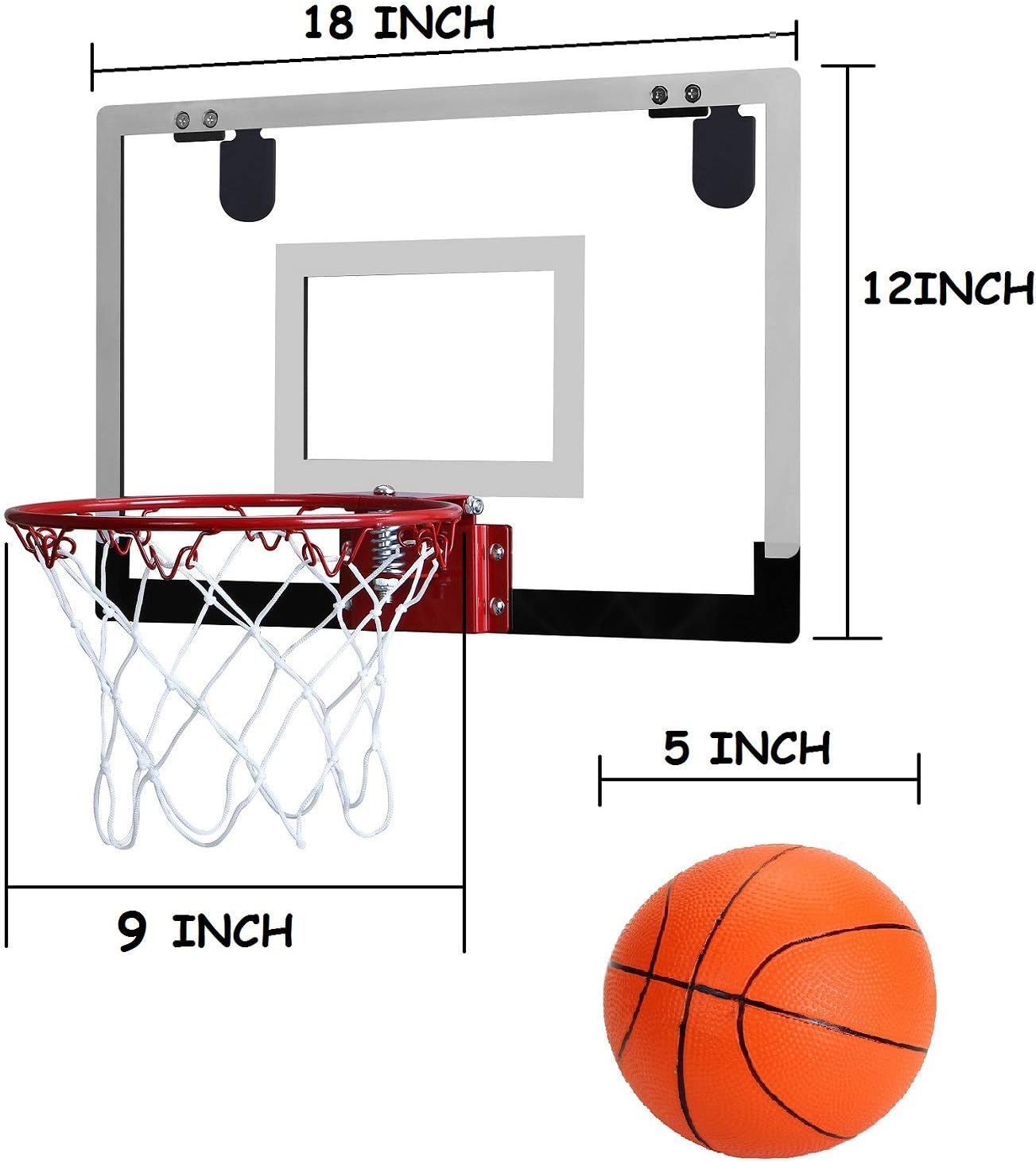 Door Hanging Mini Basketball Hoop - Win SPORTS with Breakaway Steel Rim, Includes 5” Mini basketballs and Hand Pump with Needle (18x12 inches) : Sports & Outdoors