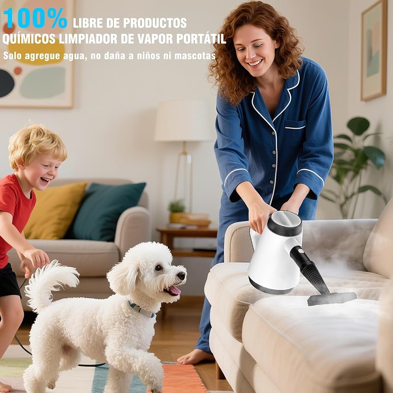 Limpiador a vapor de mano, 400 ml, limpiador a vapor a presión multiusos con 9 accesorios, limpiador a vapor sin productos químicos para uso doméstico, limpieza de suelos, azulejos, ventanas
