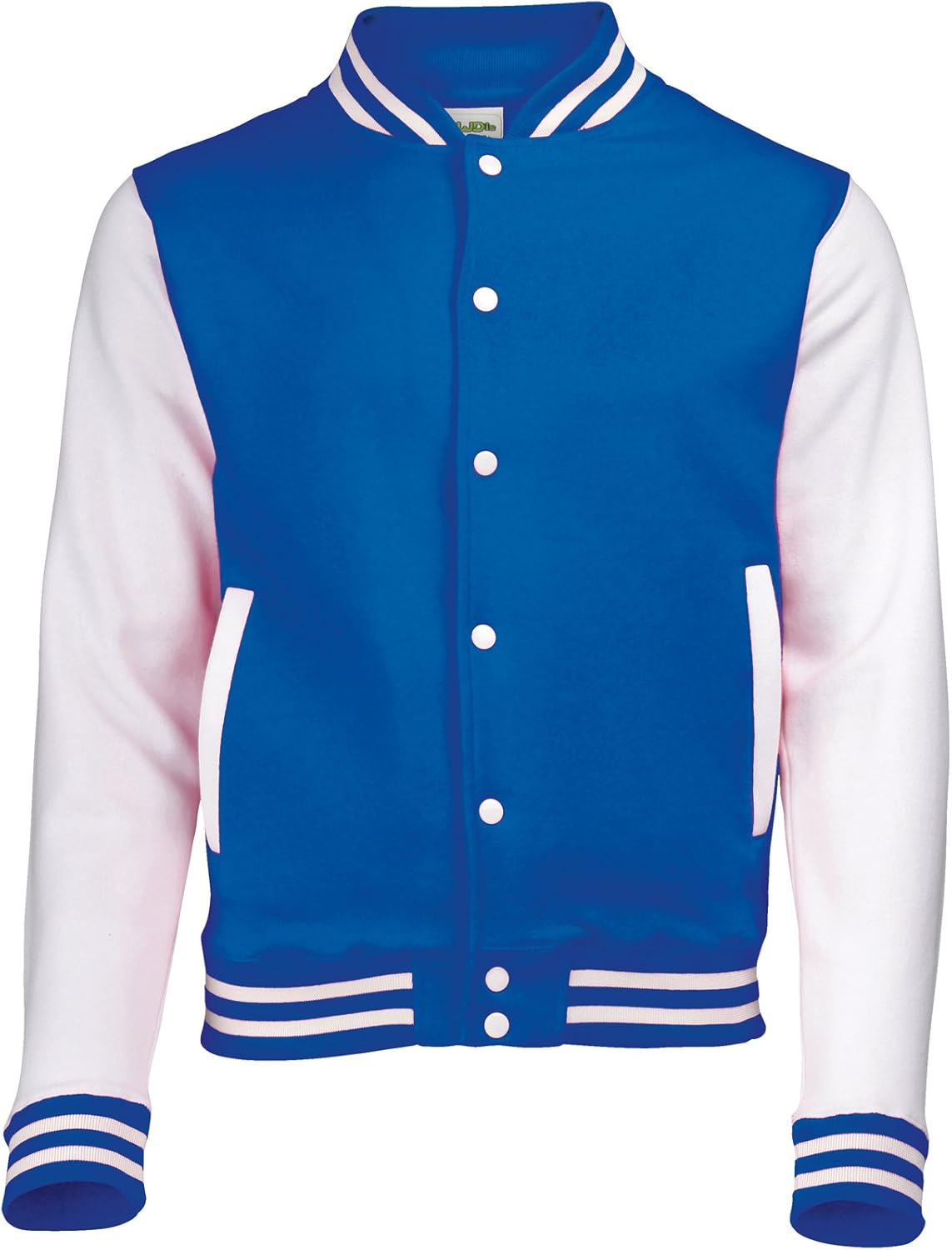royal blue and white varsity jacket