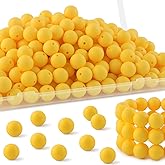 HHCFAST 150Pcs 15mm Silicone Beads for Keychain Making Bracelet Necklace, Bulk Round Silicone Beads for Pens（Yellow）