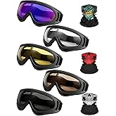 YISUGOOC Motorcycle Goggles 5 Pairs Dirt Bike Goggles UV Protection Ski Glasses Riding Dust And Windproof ATV Glasses With 3 Skull Face Mask For Men Women Yourh Adults