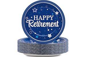 Qyeahkj 48 Pcs Retirement Party Plates Happy Retirement Party Supplies Disposable Paper Dessert Plates Supplies Blue and Silver Lunch Dinner Cake Plates Tableware Decorations for Men Women