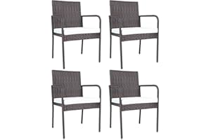HAPPYGRILL 4-Pieces Patio Dining Chairs Rattan Wicker Chairs with Padded Sponge Cushion, Lightweight Dining Chairs with High 