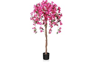 Laiwot 4FT Artificial Tree Tall Potted Fake Bougainvillea Trees for Outdoor Indoor Office Wedding Home Decor Lifelike Faux Plants with Wood Trunk and Pink Flowers