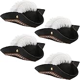 SGBETTER 4 Pack Black Pirate Tricorn Hats with White Feather Buccaneer Hat Pirate Hat for Men Women Pirate Theme Party Cosplay Costume Accessories