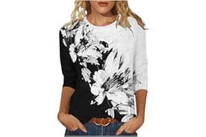MAMIDAY 2024 Floral Printed Tops for Women Trendy 3/4 Sleeve Shirts Loose Fit Casual Dressy Blouses Soft Color Block Tees