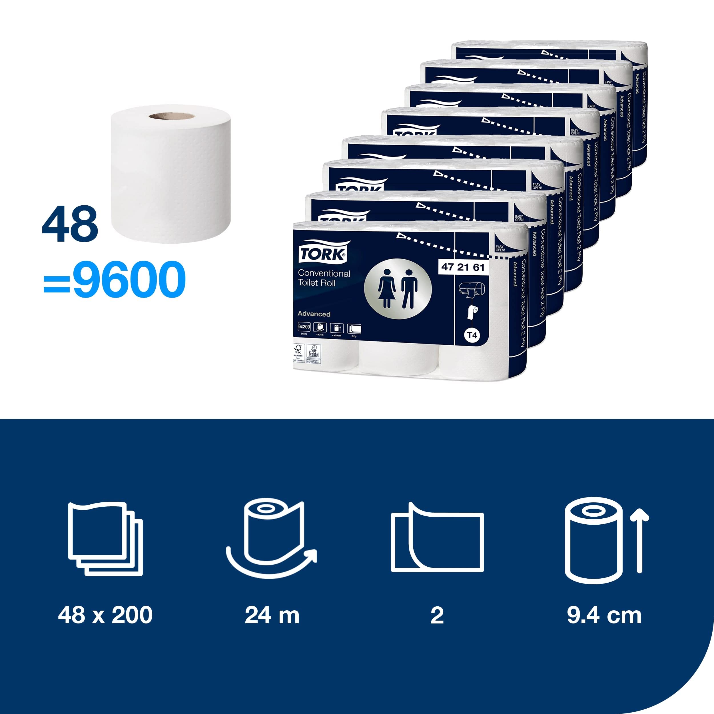 Tork Kleinrollen Toilettenpapier Weiß T4, Advanced, 2-lagig, 48 × 200 Blatt, 472161 2