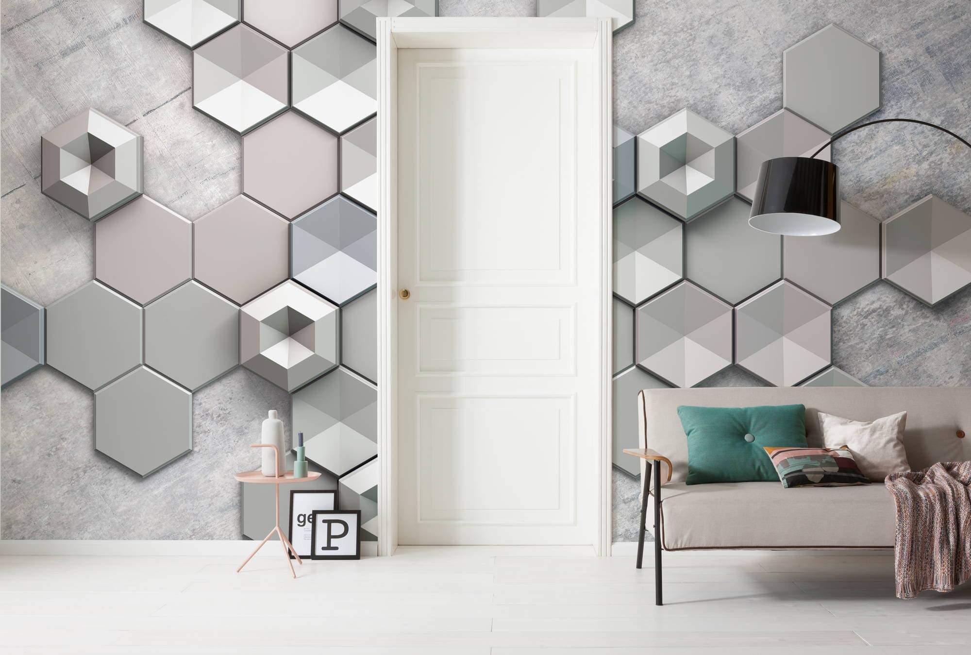Komar Non-Woven Photo Wallpaper Hexagon Concrete 400 x 250 cm (W x H)