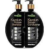 Herbishh Keratin Shampoo and Conditioner Set Anti Frizz (15 fl.oz Each) Sulfate and Paraben Free Shampoo and Conditioner Hydrating & Nourishing Enriched For Colored Treated Dry, Damaged and Dull Hair