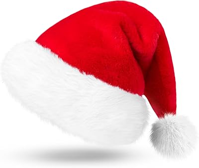 Giggling Getup Santa Hat Premium Red Velvet Plush Pom Pom One Size Adult Kids