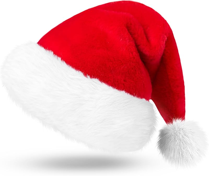 Giggling Getup Santa Hat Premium Red Velvet Plush Pom Pom One Size Adult Kids