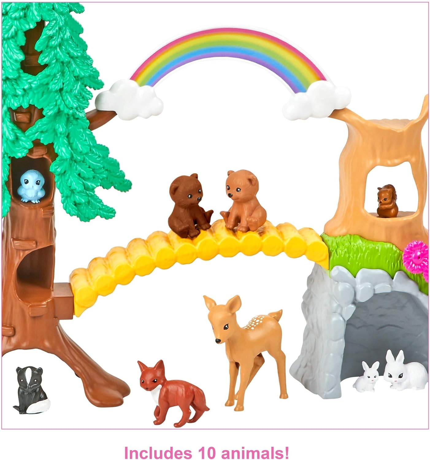 Barbie Wilderness Guide Interactive Playset, Blonde Barbie Doll, Outdoor Tree, Bridge, Overhead Rainbow, 10 Animals & More - Image 4