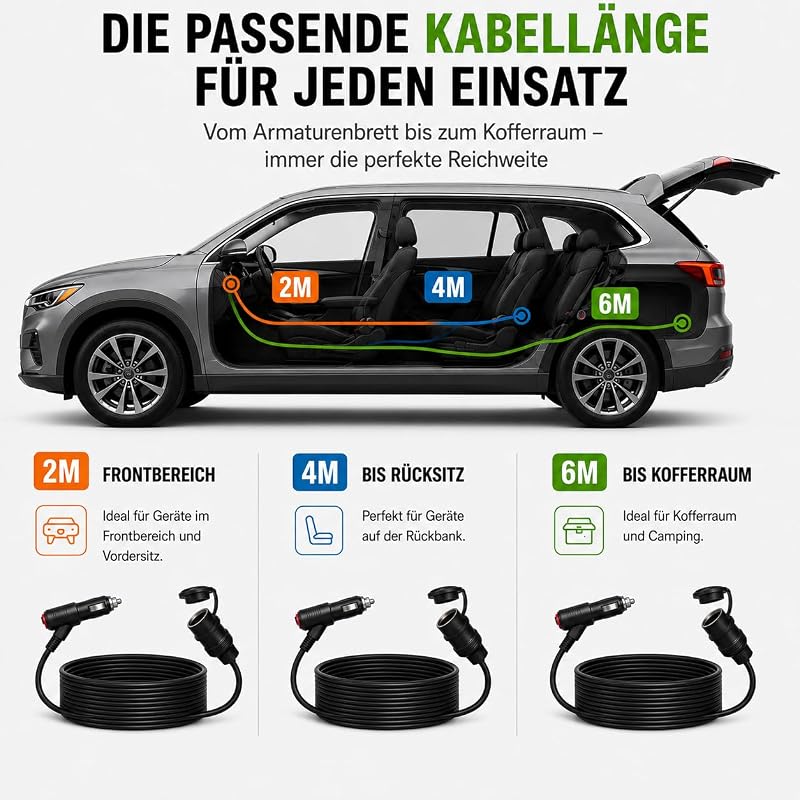 Zigarettenanzünder Verlängerung 12V Verlängerungskabel 2M / 4M / 6M |