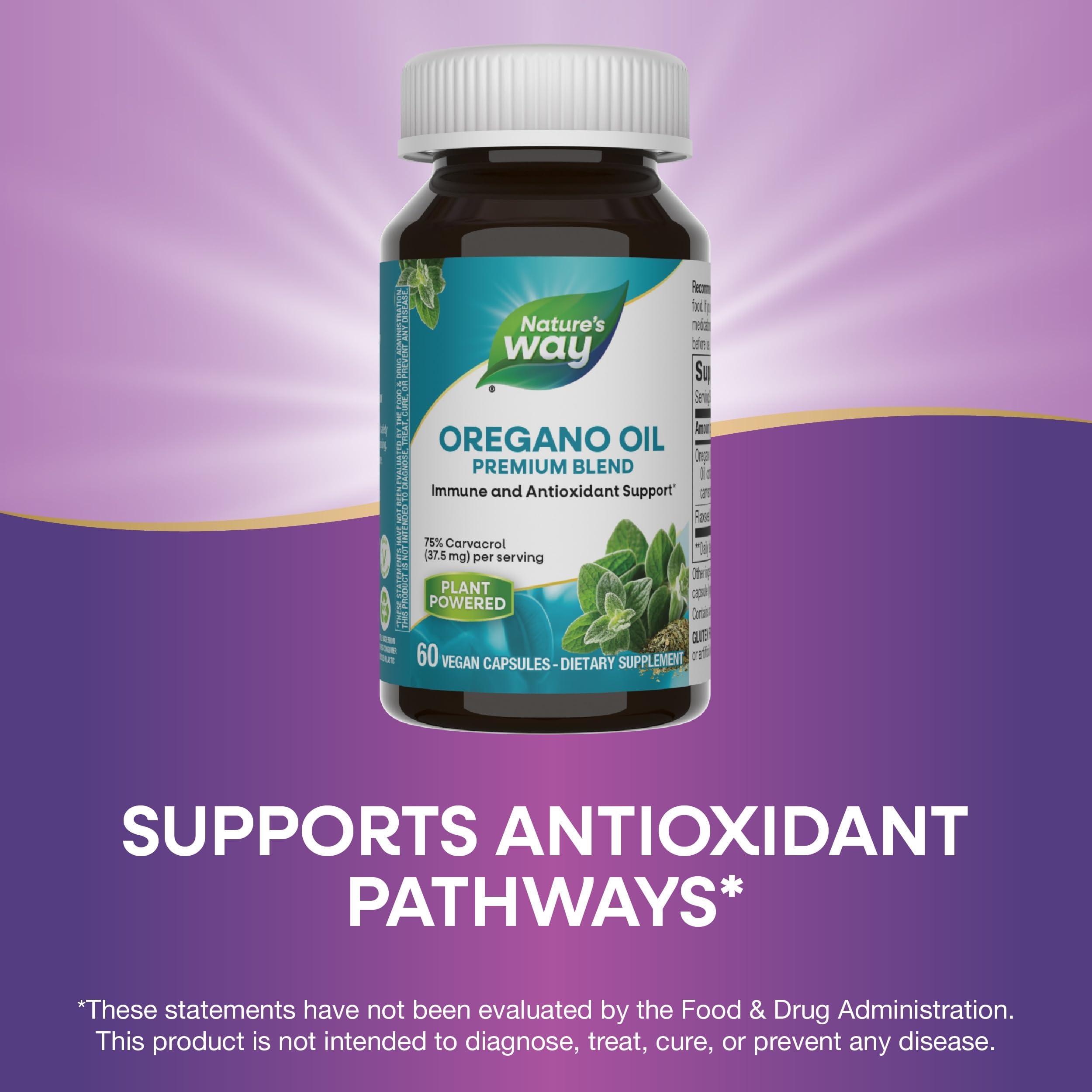 Nature's Way Oregano Oil, Immune and Antioxidant Support Supplement,* 75-85% Carvacrol per Serving, Gluten Free, 60 Vegan Capsules