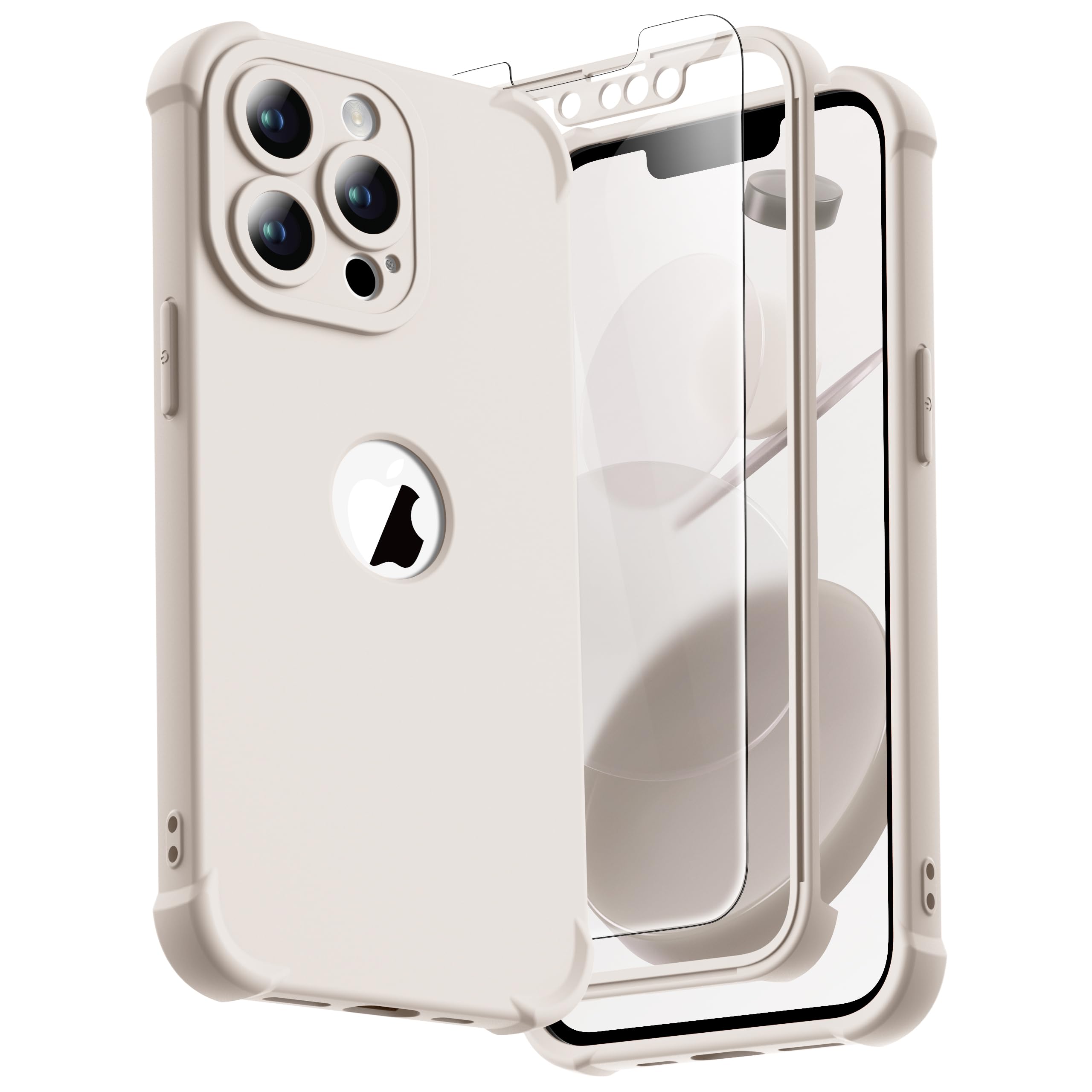 ORETECH for iPhone 13 Pro Max Case, with [2 x Tempered Glass Screen Protector] [Camera Protection] [Military Grade Protective] Slim Fit Bumper iPhone 13 Pro Max Phone Case Cover - Stone White