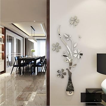 Yinasi 3d Spiegel Wandaufkleber Acryl Vase Pflaumen Blumen Muster Abnehmbare Wand Dekoration Fur Wohnzimmer Eingang Schlafzimmer Tv Wandbild Tapete Kunst Decals Home Decor Amazon De Kuche Haushalt
