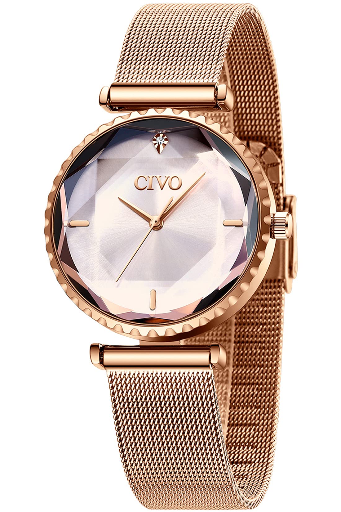 CIVO Ladies Watches Women Waterproof Stainless Steel Rose Gold Mesh Wrist Watch Ladies Elegant Simple Classic Business Dress Casual Analogue Watches for Women