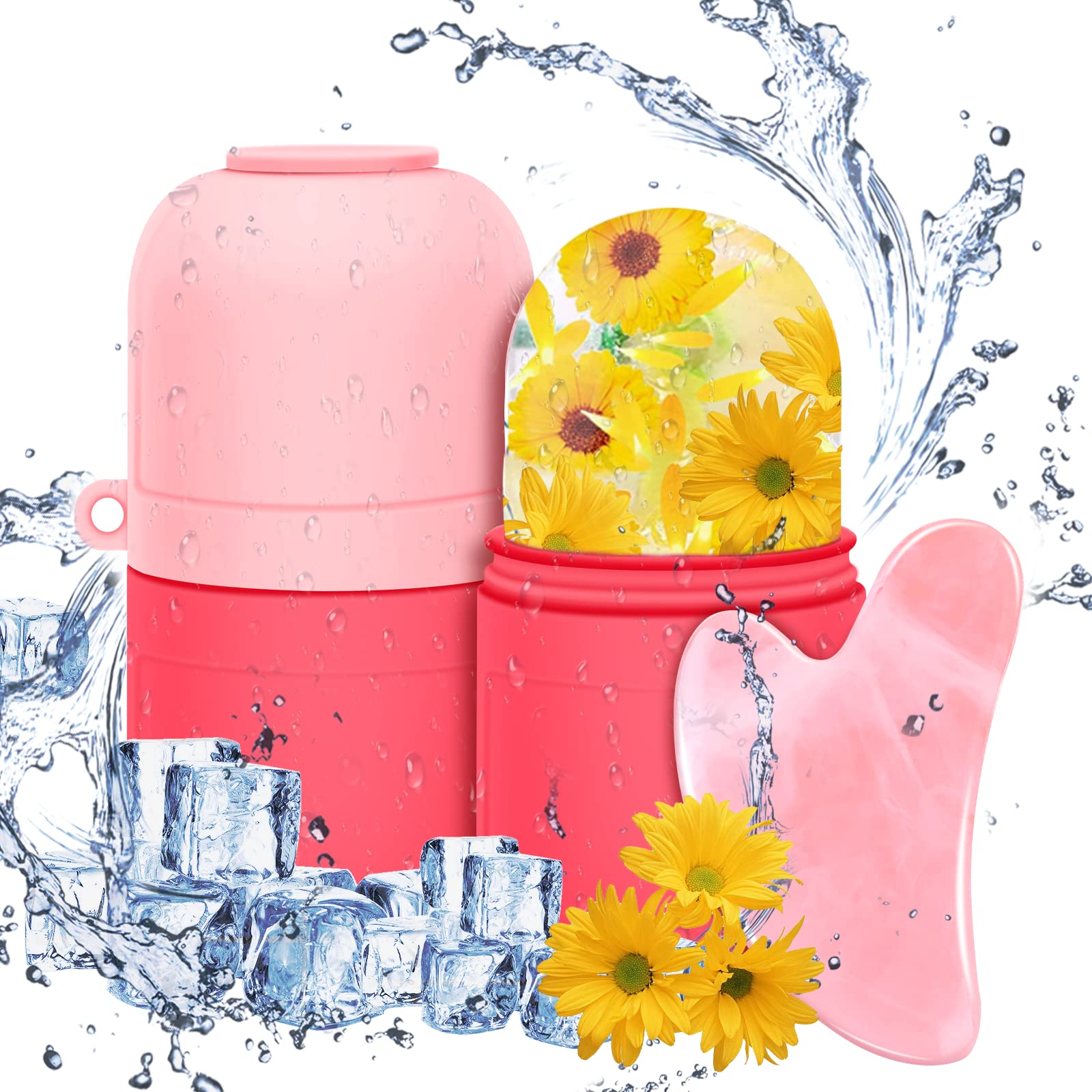 Ice Roller for Face,Gua Sha Facial Tool 2pcs Set,Updated Roller Design,Reusable Eyes & Neck Cold Therapy for Skin Care,De-Puff Eye Bags & Remove Fine Lines,Gua Sha Scraping Massage Tool