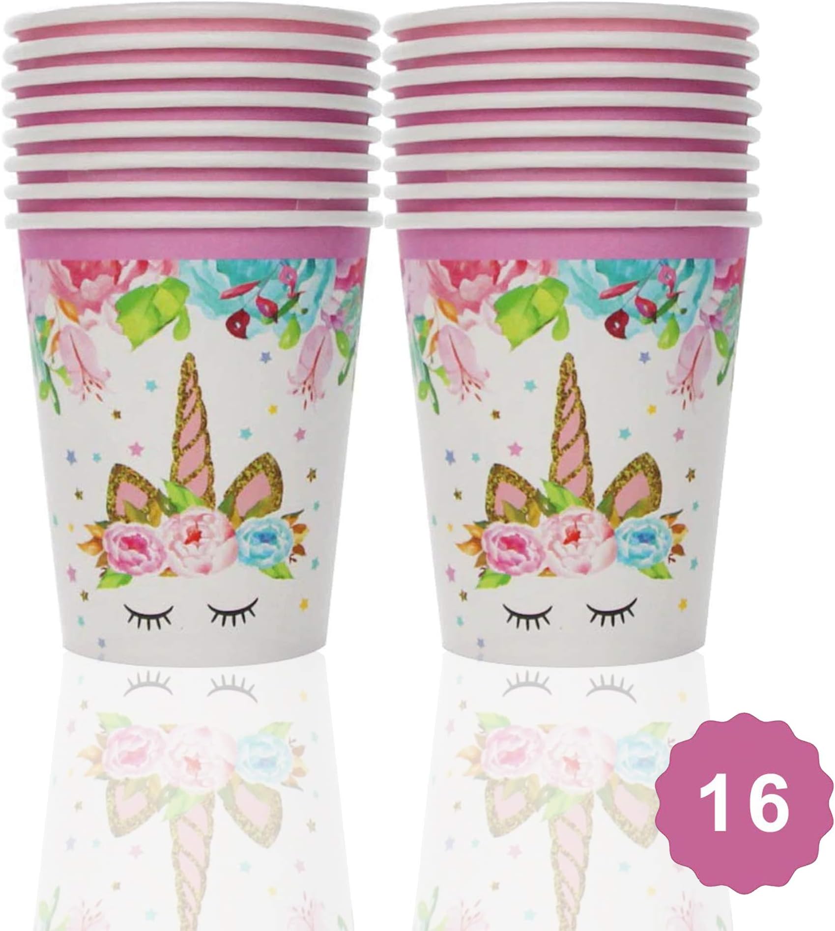 United Unicorns Best Pink Unicorn Paper Cups for Girls Birthday Party | Unicorn Birthday Party Supplies for Girls | Disposable Unicorn Paper Cups 9oz serves 16 set | Unicorn Tableware for Party