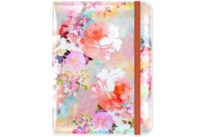 Hsxnam Passport and Vaccine Card Holder, Pink Floral, Leather, Slim, RFID Shielding