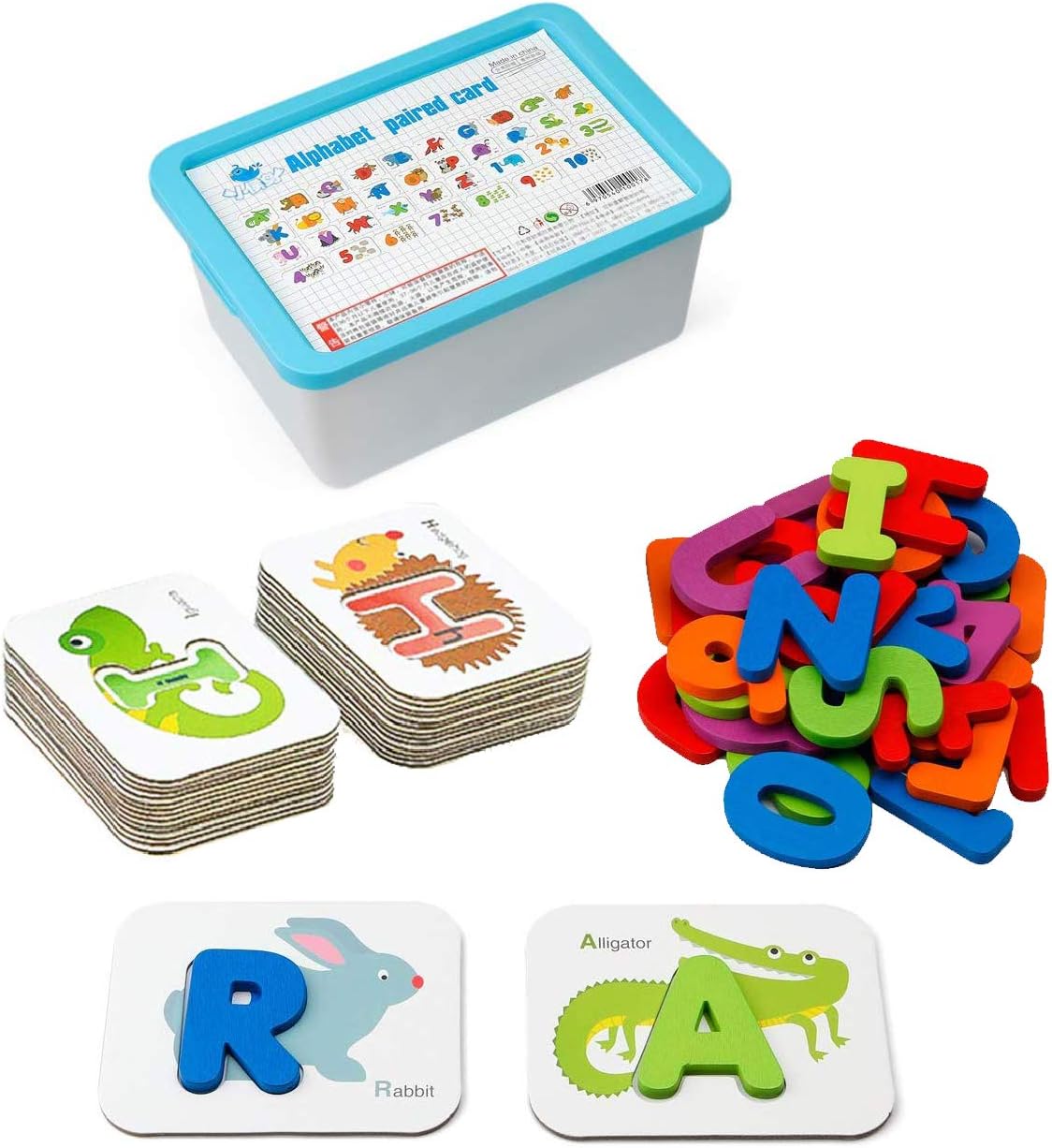 Zoostliss Numbers and Alphabets Flash Cards Set - ABC Wooden Letters and Numbers Animal Card Board Matching Puzzle Game Montessori Educational Toys Gift for Toddlers