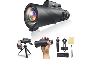 PUGBEY 80x100 HD Monocular Telescope, Monoculars for Adults High Powered with Smartphone Adapter & Tripod, Hiking Gear Night Vision Hunting Camping Star Watching Bird Wildlife (Black)