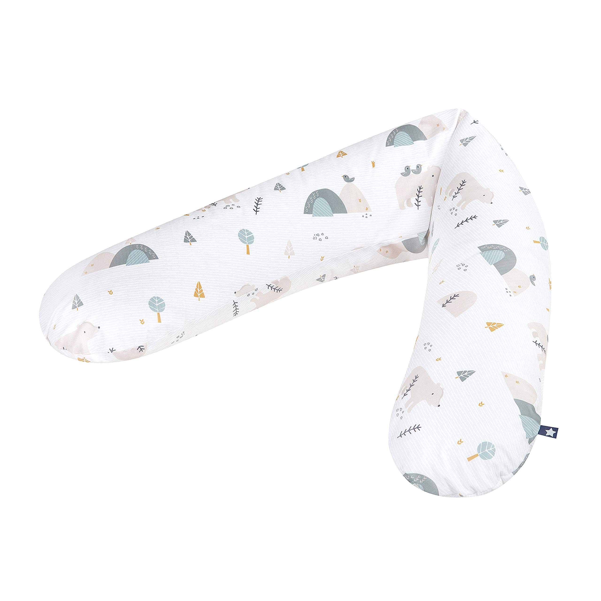 Julius Zöllner Nursing Pillow, Pregnancy Pillow, Positioning Pillow, Especially Comfortable and Soft Flake Filling, Approx. 180 cm, Mountain Bear
