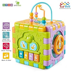 ToyVelt Activity Cube for Toddlers Baby Educational Musical Toy for Kids - Early Development Learning Toys with 6 Different Activities - Best Gift for Children 1 2 3 Years Old