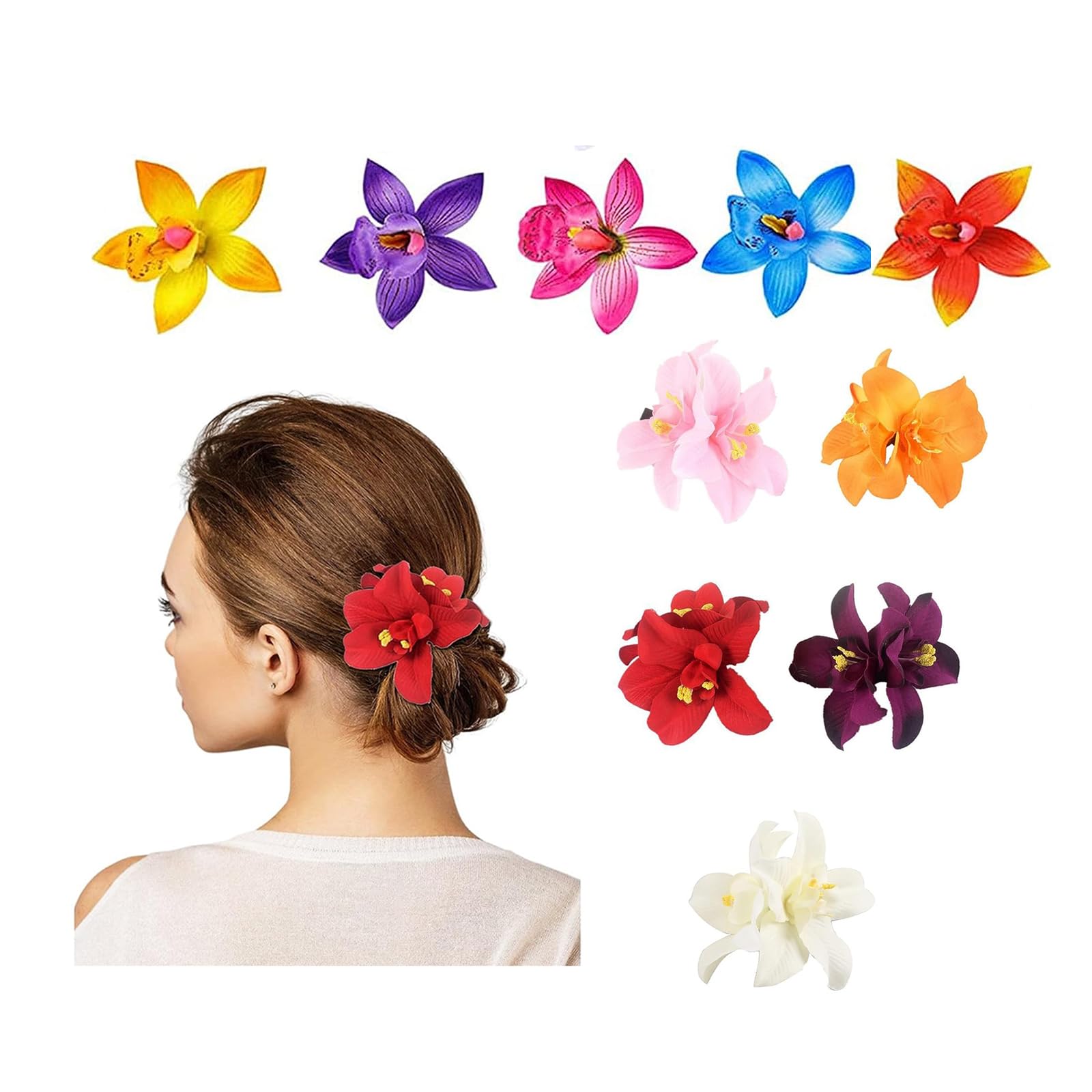 Bohemian Flower Hairpin,10 PCS Bohemian Orchid Hair Clips Artificial Simulated Flower Hair Clips Hawaii Beach Vacation Head Flower Hair Clips Seaside Holiday Bridal Hair Accessories Women's Headpieces