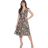 London Times Women's Ruffle Framed V-Neck Fit and Flare Dress