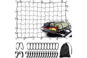 WSSROGY 3' x 4' Cargo Net Stretches to 6' x 8', Heavy Duty Cargo Netting for Pickup Truck Bed, Roof Rack Net with Hooks Carabiners