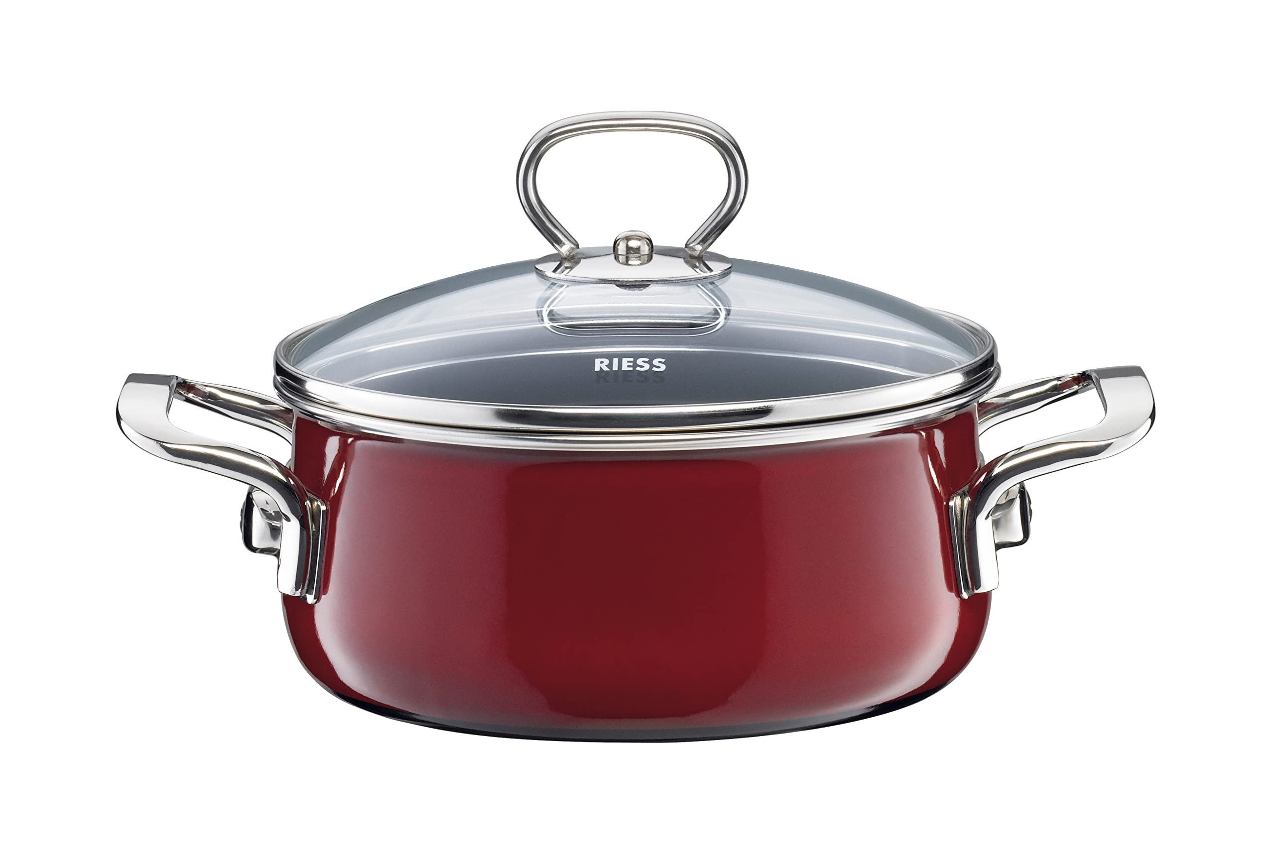 Riess Nouvelle - Top 3000 Rosso Casserole with Glass Lid, Diameter-16 cm Maroon