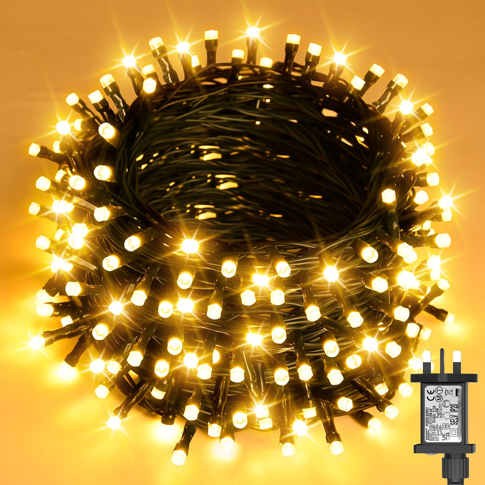 cshare Fairy Lights Plug in, 20M 200 LED Mains Powered Fairy Lights with 8 Modes Timer Memory Waterproof Extendable Green Wire, String Lights for Christmas Tree,Garden,Outdoor Indoor Decor-Warm White