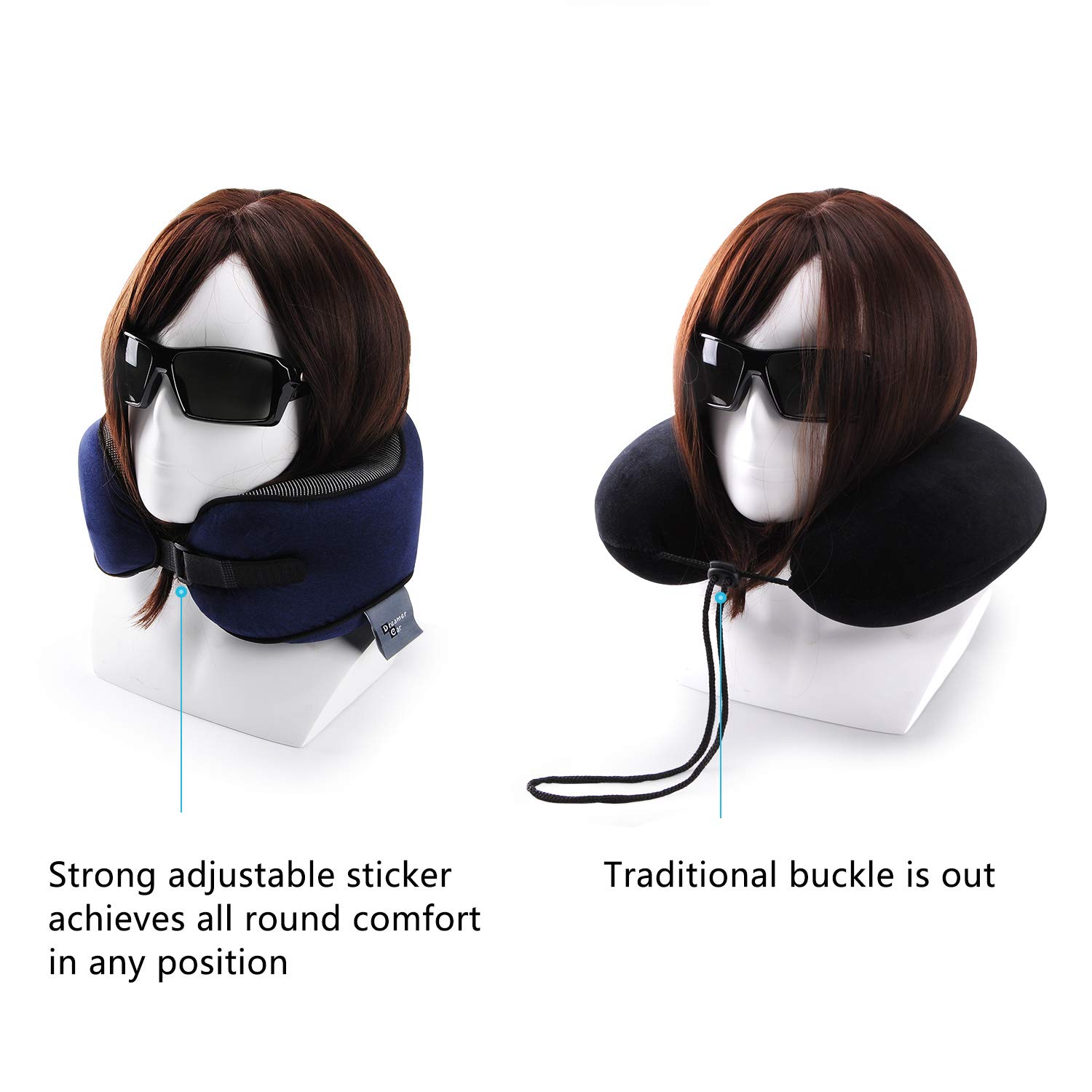 Dreamer Car Cheek Supporting Travel Pillow- Support The Head, Neck and Cheek with Balanced Softness Memory Foam- Dark Blue