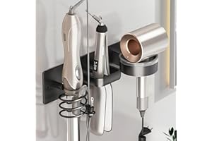 HOHOWU Hair Dryer Holder Wall Mounted,Blow Dryer, Curling Iron, Straightener Holder 3 in 1 Bathroom Metal Hair Tool Organizer Rack-BLACK-1