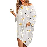 KFUBUO Plus Size Nightgowns for Women Oversized Sleep Tshirts Dress Short Sleeves Sleepwear With Pocket Fit S-5XL