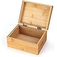 Woiworco Small Bamboo Wooden Box with Hinged Lid, 6.7 x 5.1 x 3.1 inch Natural Wooden Boxes Box for Crafts Art and DIY Hobbies, Decorative Box and Home Storage Wooden Keepsake Box Gift