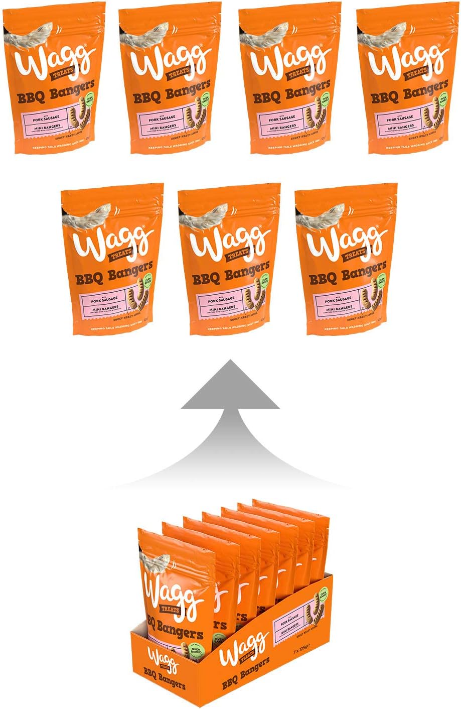 Wagg BBQ Bangers Pork Sausages Dog Treats 125g (Pack of 7) - Oven Baked, Brown, 875 g (Pack of 1) - Image 3