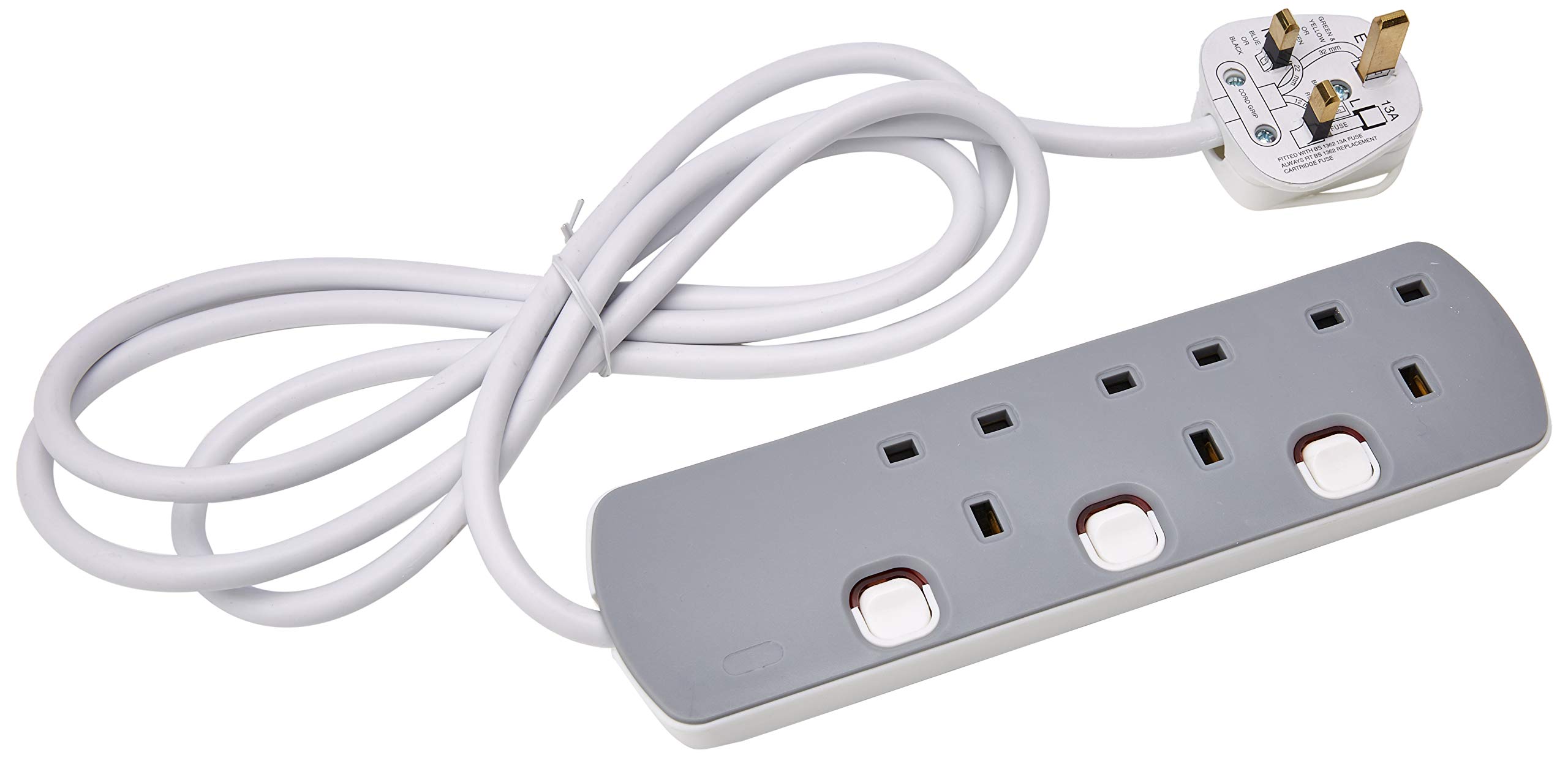 pro-elec 2 m 3 Way Switched Electric Extension Gang Lead Cable