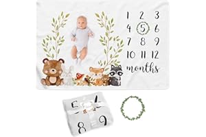 Baby Monthly Milestone Blanket, Soft Jungle Animals 30"x40" Newborn Boys and Girls's Cute