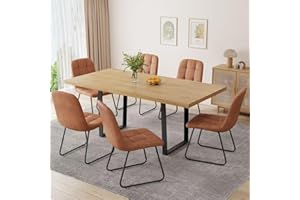 ZckyCine 7-Piece Modern Dining Set, 67" Expandable Oak Dining Table with 6 Brown Faux Leather Upholstered Chairs, Extendable 