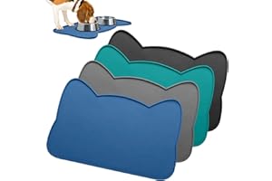 IYYI Cat Food Mat, Silicone Pet Food Mat for Floor, Waterproof Non Slip Pet Feeding Mat, Raised Edge Cat Bowl Mat to Stop Food Spills and Water Messes(Navy+M)