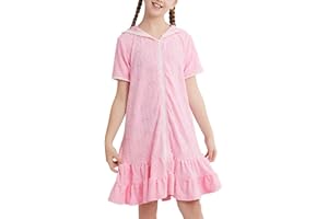 Weixinbuy Girls Swim Cover Up Kids Swimsuit Terry Zip Up Swimwear Hoodie Dress Wraps Beach Bathing Suit 3-13 Years