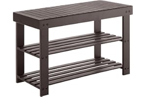 Sweetcrispy 3-Tier Shoe Rack Bench, Bamboo Entryway Storage Organizer, Shoes Stand for FrontDoor Entrance, Bedroom, Living Room, 286lb Capacity, 11.3 x 27.6 x 17.8 Inches, Chestnut