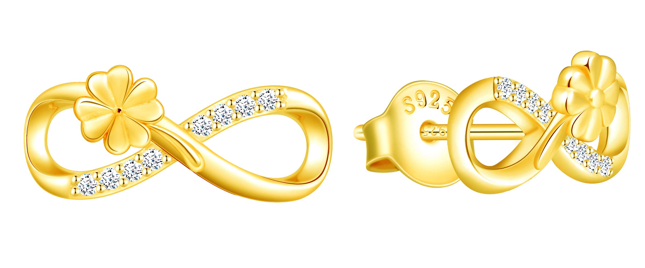 INFINIONLY Women's Earrings Studs, 925 sterling silver Jewellery Sets, Lucky clover infinity symbol earrings, gold, Inlaid zircon, necklace earrings bracelet jewelry-sets