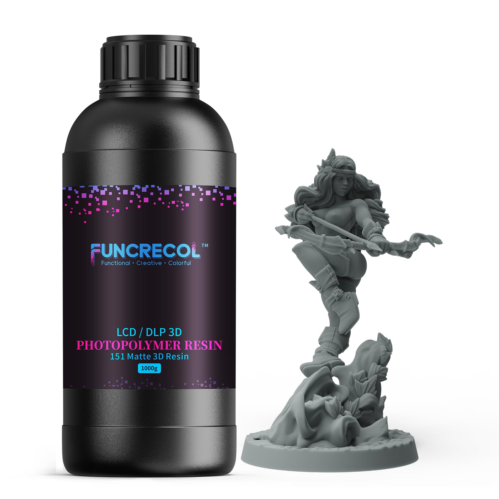 FUNCRECOL Matte 3D Printer Resin 1KG, Easy to Use 3D Printing Resin Non-Glossy Opaque Appearance Photopolymer Resin for 405nm Resin 3D Printers High Precision 3D Resin Grey