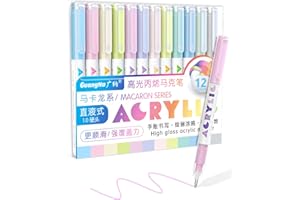 Guangna Macaron Pastel Acrylic Gel Pens 12 Color, Fine Tip 1.0mm Colored Pens for Journaling, Black Paper, Adult Coloring Books, Calligraphy, Note Taking & DIY Crafts, RollerBall Pen Tip