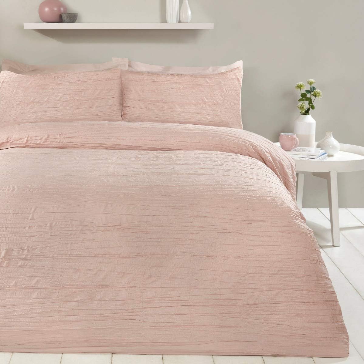 Sleepdown Super Soft Textured Crinkle Blush Pink Duvet Cover Quilt