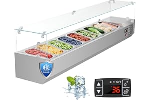 Mojgar ETL Certified 71 inch Sandwich & Salad & Pizza Bar Refrigerator Countertop,304 Stainless Steel Food Prep Table Station Fridge,Commercial Condiment Cooler with 1/4 Pan*9,Glass Guard